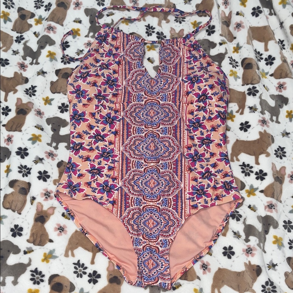 Floral Halter Neck One Piece Swimsuit Size M/8-10 only worn once
